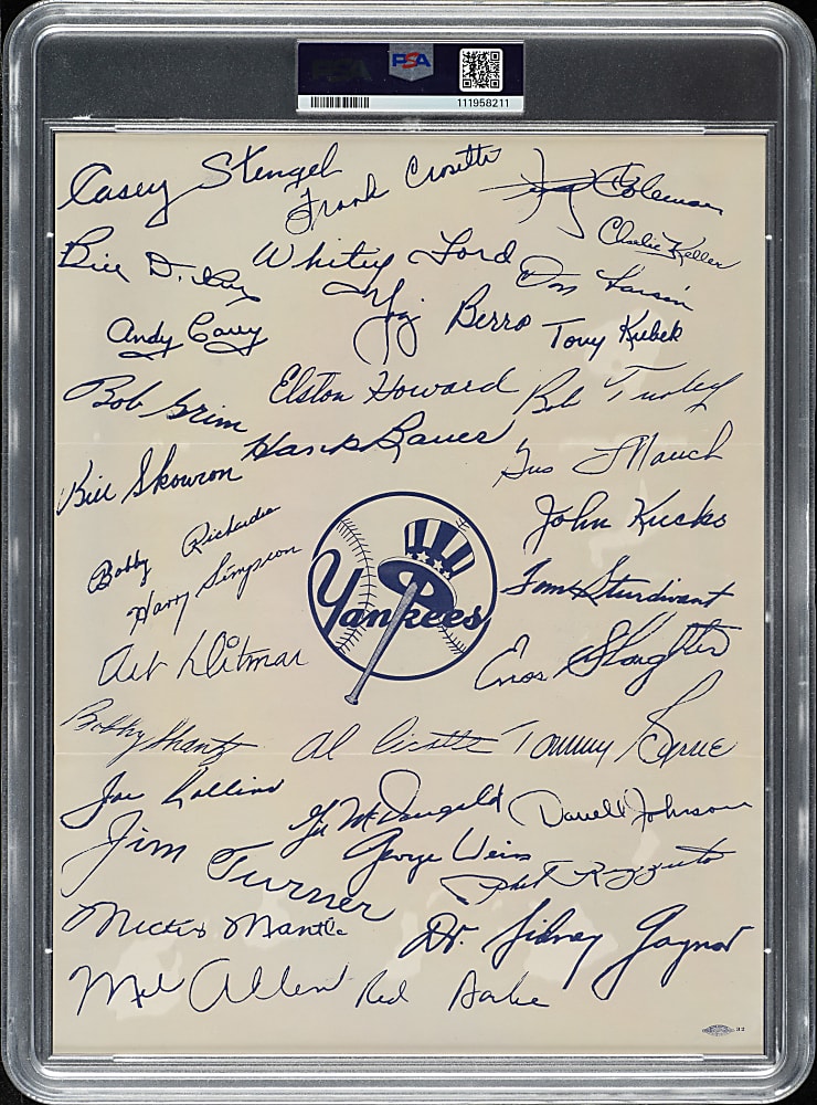 1957 New York Yankees Tri-Fold Mickey Mantle and William Harridge PSA VG-EX 4 - 1 of 2 - Highest Graded!