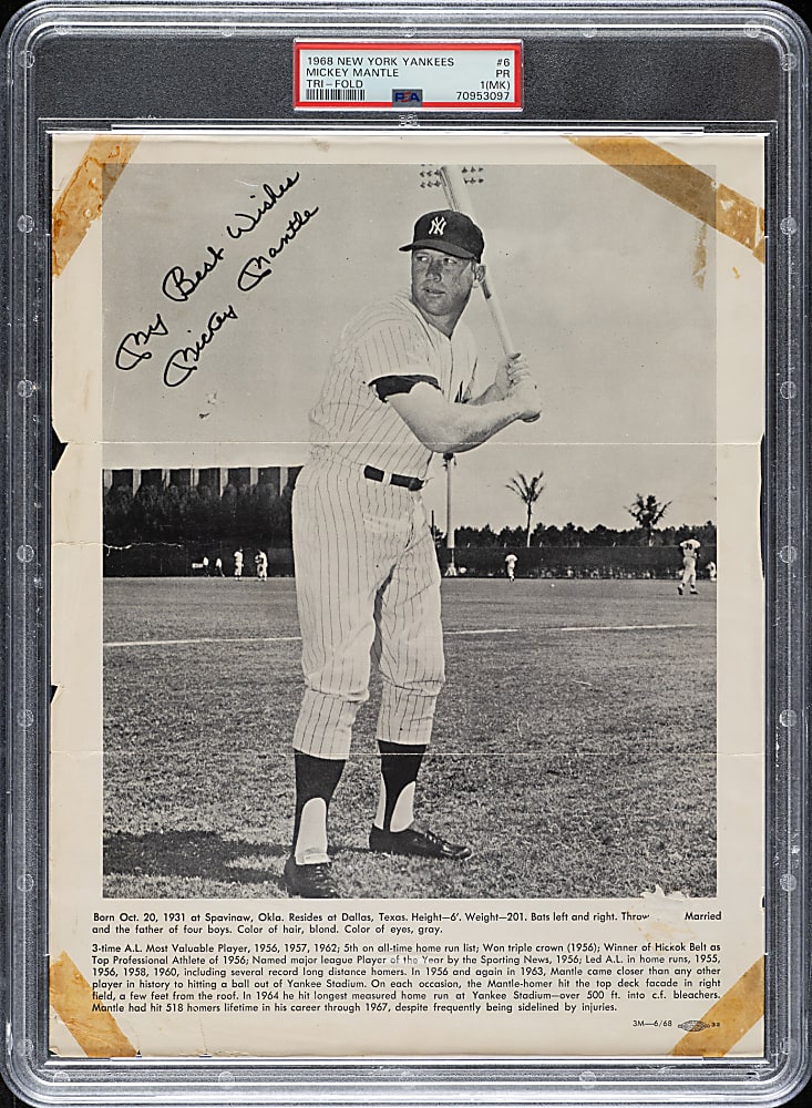 1968 New York Yankees Tri-Fold #6 Mickey Mantle PSA POOR 1 (MK)