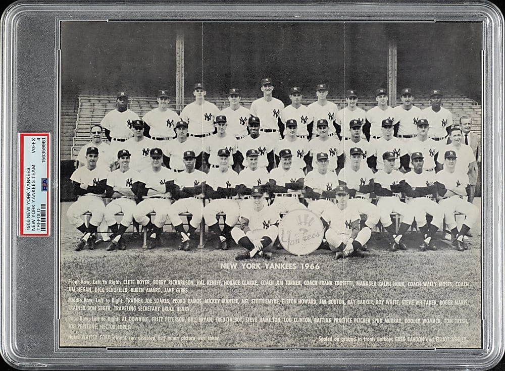 1966 New York Yankees Tri-Fold Yankees Team with Mickey Mantle PSA VG-EX 4 - 1 of 1 - Highest Graded!