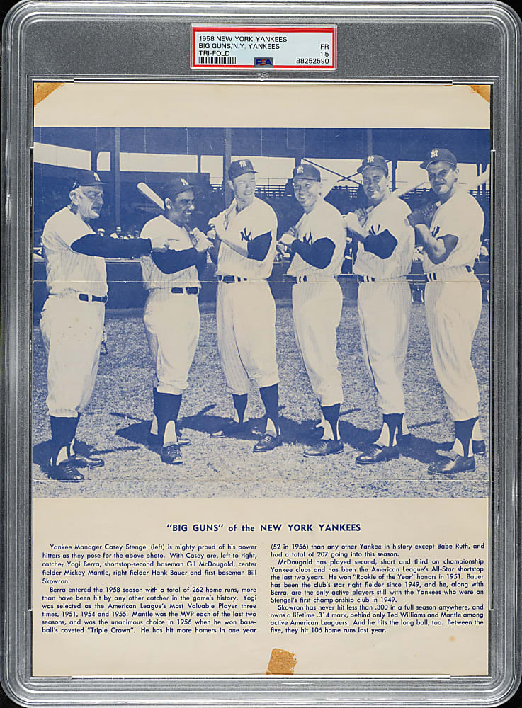 1958 New York Yankees Tri-Fold Big Guns of the New York Yankees with Mickey Mantle PSA FAIR 1.5