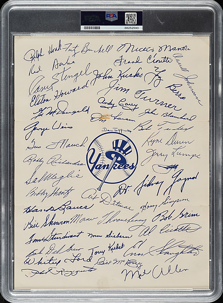 1958 New York Yankees Tri-Fold Big Guns of the New York Yankees with Mickey Mantle PSA FAIR 1.5