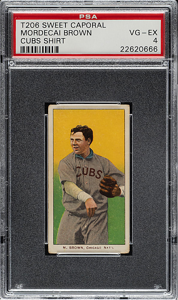 1909-1911 T206 White Border Mordecai Brown Cubs on Shirt PSA VG-EX 4