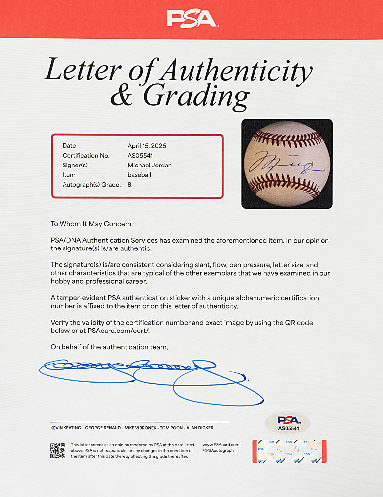 Michael Jordan Single-Signed Baseball PSA/DNA NM-MT 8