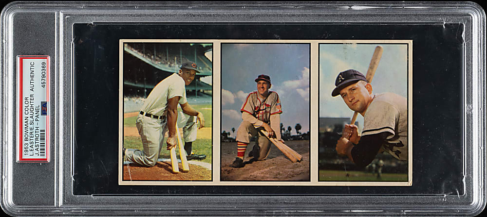 1953 Bowman Color Uncut Three-Card Panel with Enos Slaughter - PSA