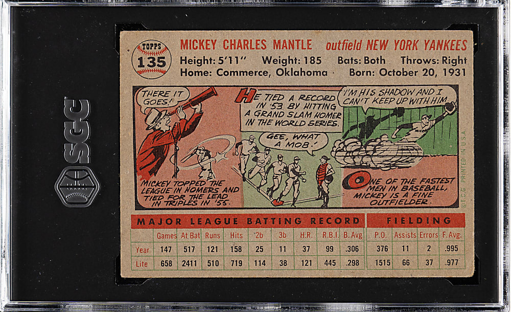 1956 Topps #135 Mickey Mantle Gray Back SGC VG 3