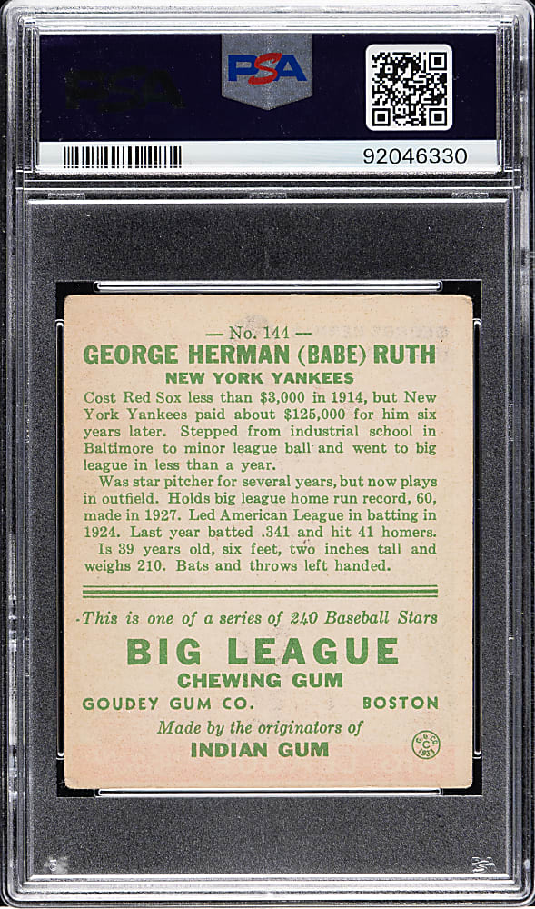 1933 R319 Goudey #144 Babe Ruth PSA GOOD+ 2.5