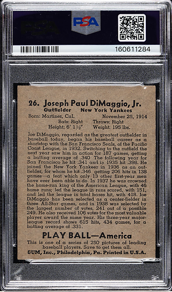 1939 R334 Play Ball #26 Joe DiMaggio PSA VG 3