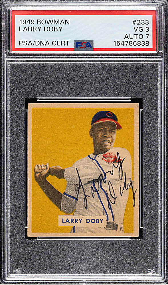 Signed 1949 Bowman #233 Larry Doby PSA VG 3 with NM 7 Signature