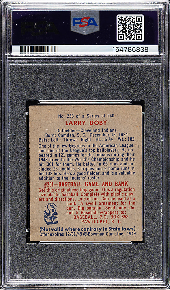 Signed 1949 Bowman #233 Larry Doby PSA VG 3 with NM 7 Signature