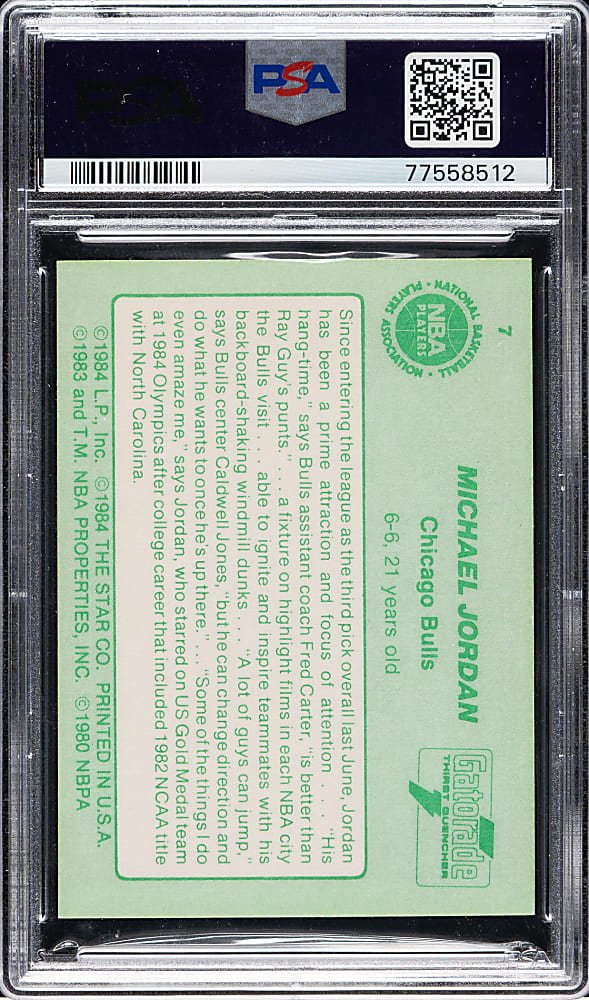 1985 Star Company Basketball "Gatorade Slam Dunk" #7 Michael Jordan PSA NM 7