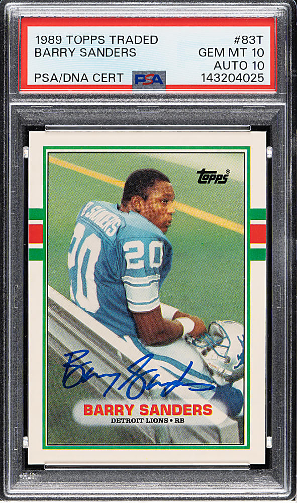 1989 Topps Traded Football #83T Barry Sanders Rookie PSA GEM MINT 10 with GEM MINT 10 Signature