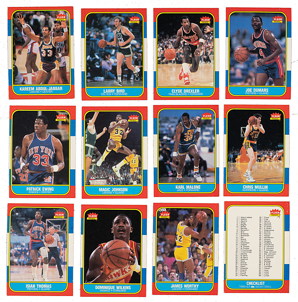 High-Grade 1986-1987 Fleer Basketball Near-Complete Set (131/132) Plus Complete Sticker Set (11)