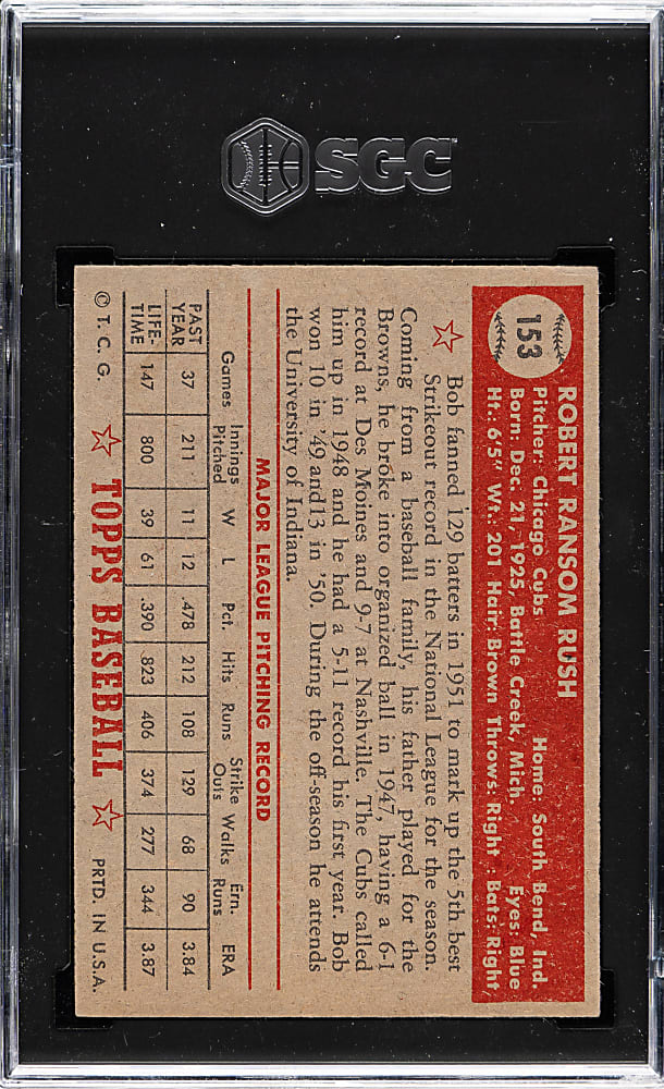 1952 Topps #153 Bob Rush SGC EX 5 - "Canadian" Gray Back