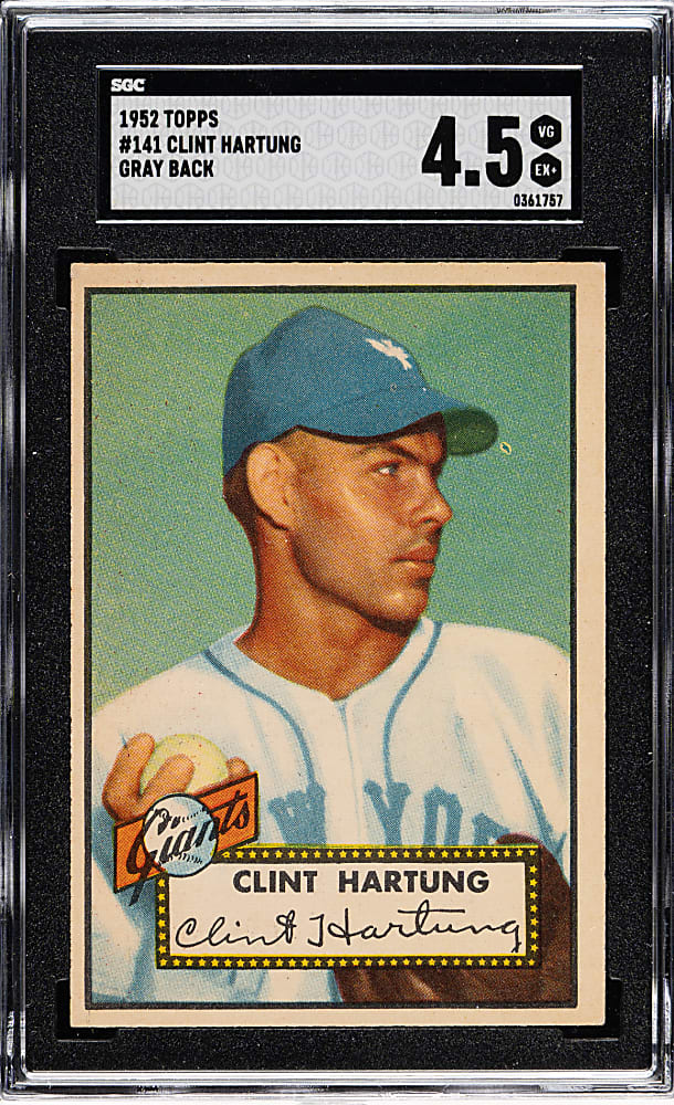 1952 Topps #141 Clint Hartung SGC VG/EX+ 4.5 - "Canadian" Gray Back