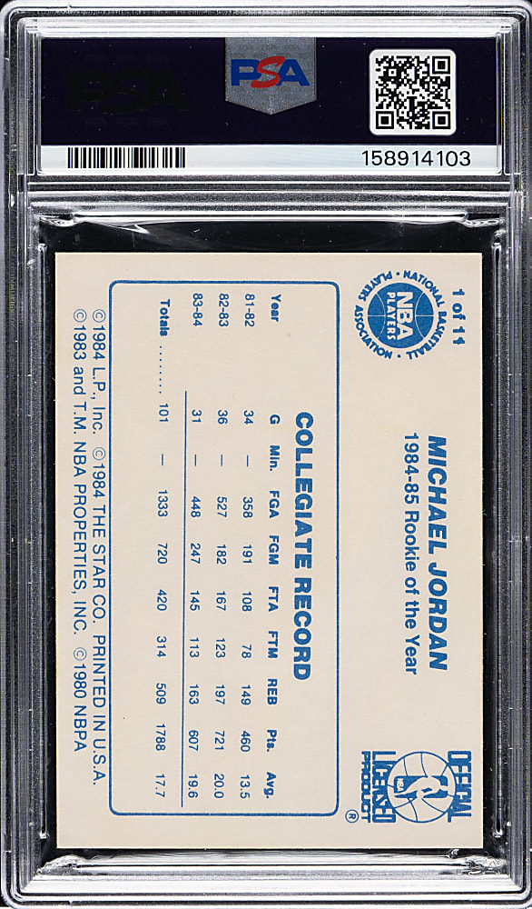 1985-1986 Star Company Basketball "Last 11 R.O.Y." #1 Michael Jordan PSA NM-MT 8
