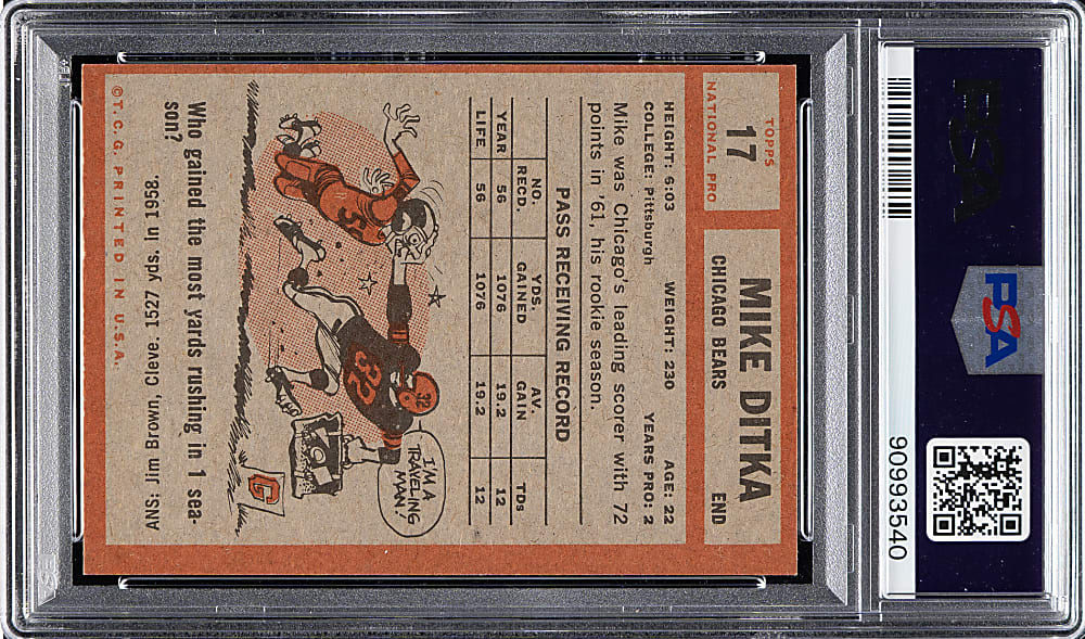 1962 Topps Football #17 Mike Ditka Rookie PSA NM 7