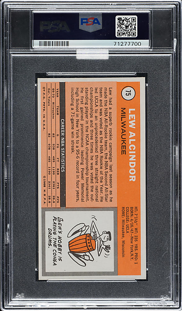 1970-1971 Topps Basketball #75 Lew Alcindor PSA NM 7 (MBA Gold Diamond)