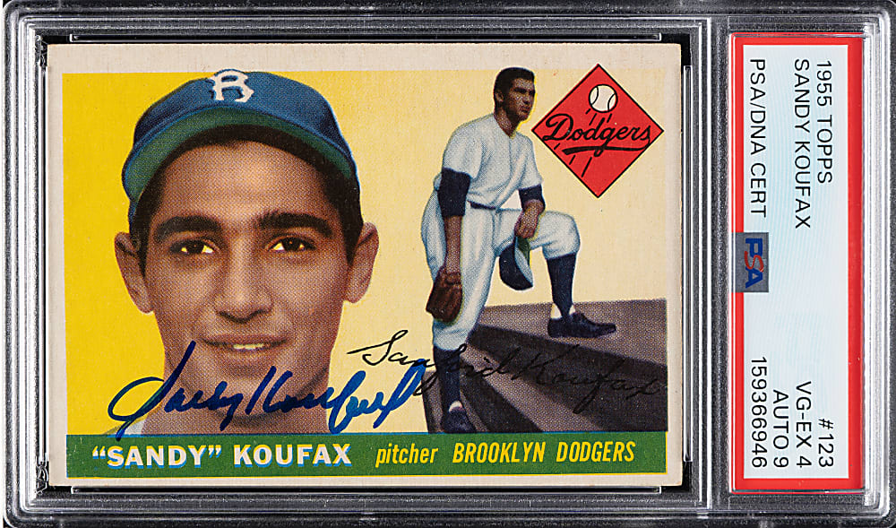 Signed 1955 Topps #123 Sandy Koufax Rookie PSA VG-EX 4 with MINT 9 Signature