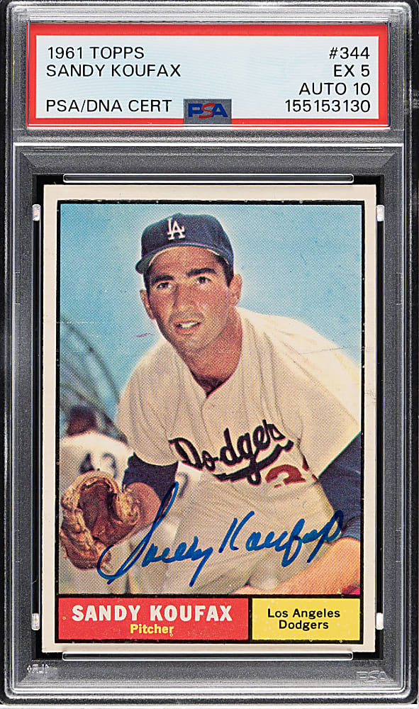 Signed 1961 Topps #344 Sandy Koufax PSA EX 5 with GEM MINT 10 Signature