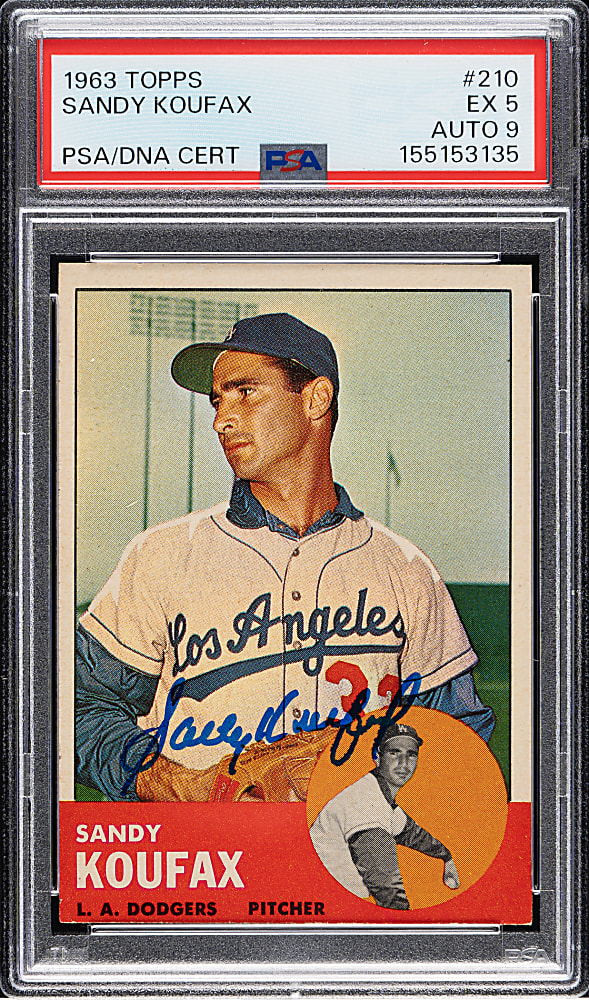 Signed 1963 Topps #210 Sandy Koufax PSA EX 5 with MINT 9 Signature