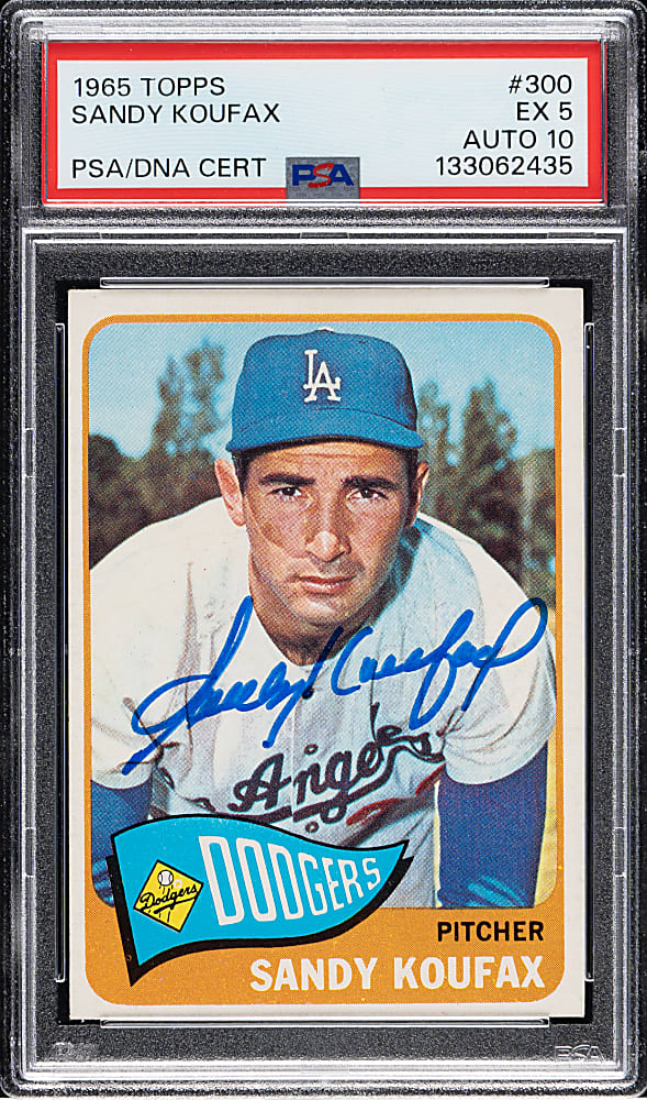 Signed 1965 Topps #300 Sandy Koufax PSA EX 5 with GEM MINT 10 Signature