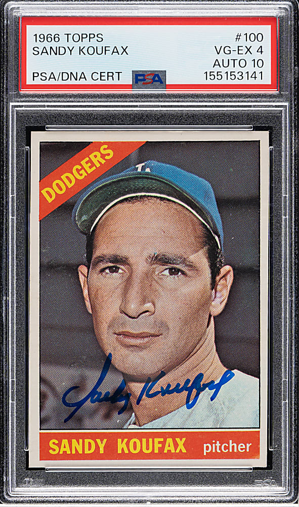 Signed 1966 Topps #100 Sandy Koufax PSA VG-EX 4 with GEM MINT 10 Signature