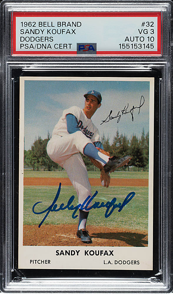 Signed 1962 Bell Brand Dodgers Sandy Koufax PSA VG 3 with GEM MINT 10 Signature