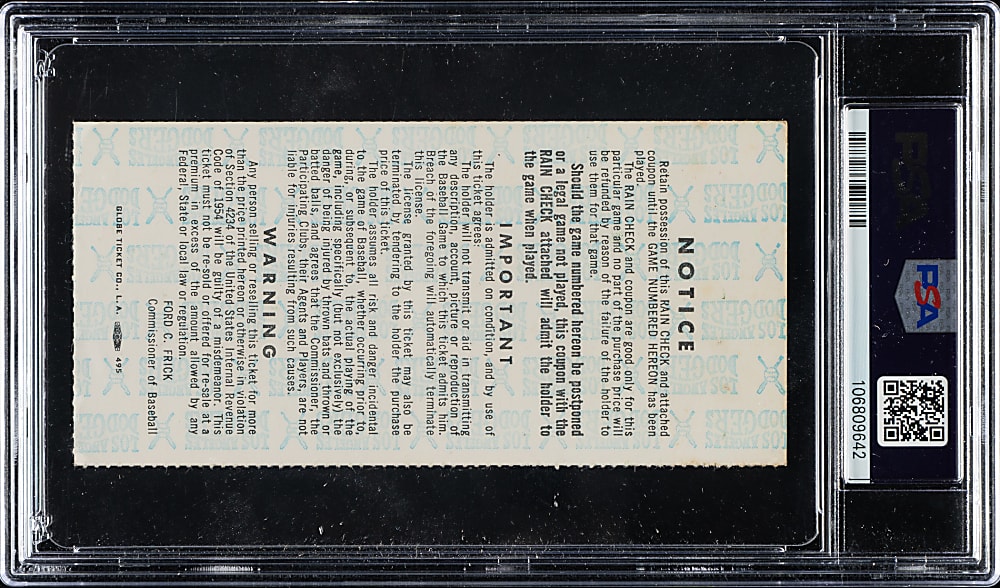 1965 Los Angeles Dodgers (vs. Minnesota Twins) World Series Game 5 Ticket Stub Signed by Sandy Koufax PSA VG-EX 4 with GEM MINT 10 Signature