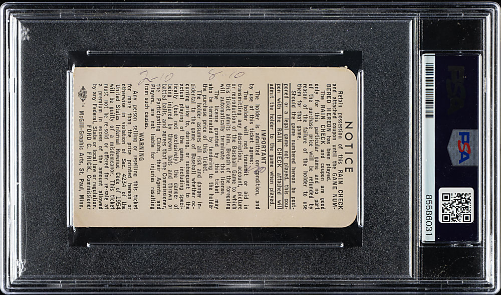1965 Minnesota Twins (vs. Los Angeles Dodgers) World Series Game 1 Ticket Stub Signed by Sandy Koufax PSA/DNA GEM MINT 10 - Sandy Koufax Sits Out for Yom Kippur