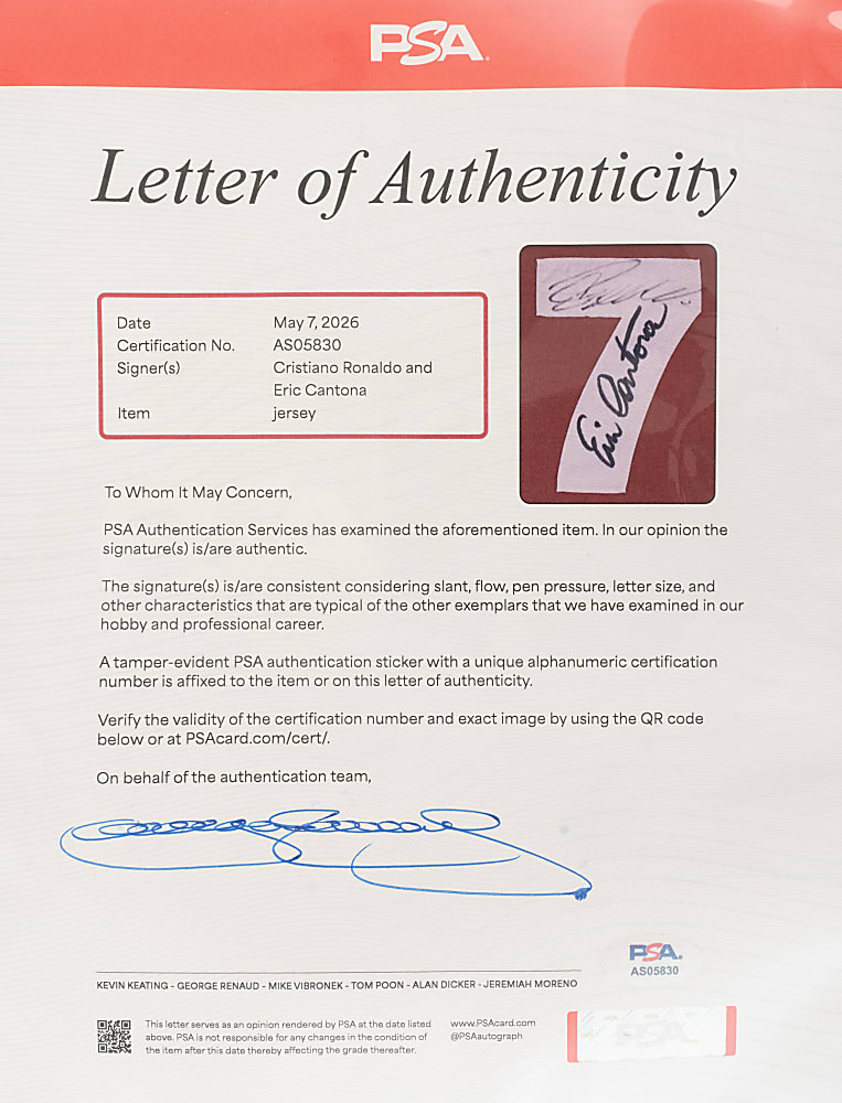 Cristiano Ronaldo and Eric Cantona Dual-Signed Manchester United Jersey - PSA/DNA