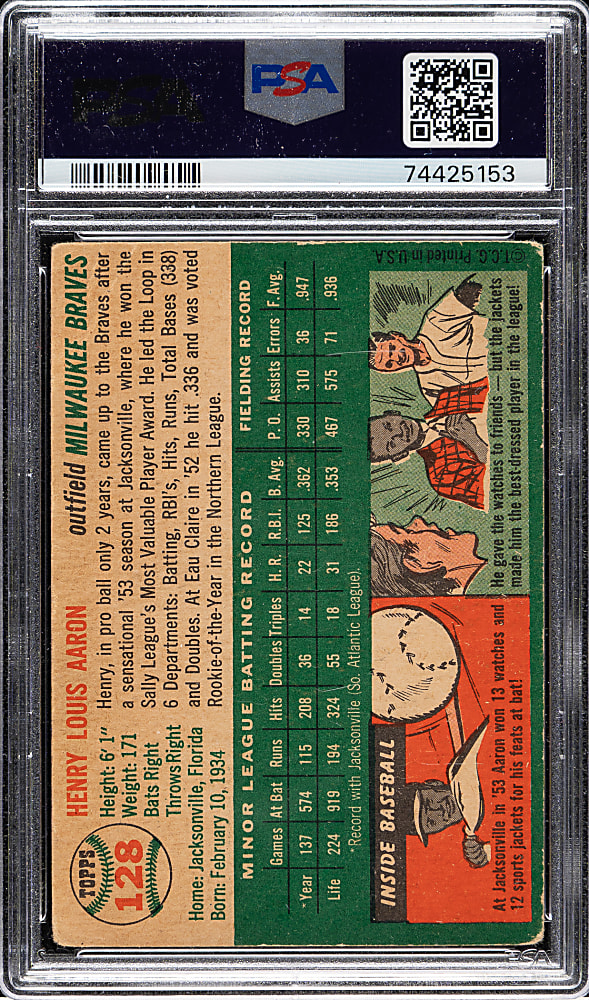 1954 Topps #128 Hank Aaron Rookie PSA GOOD 2