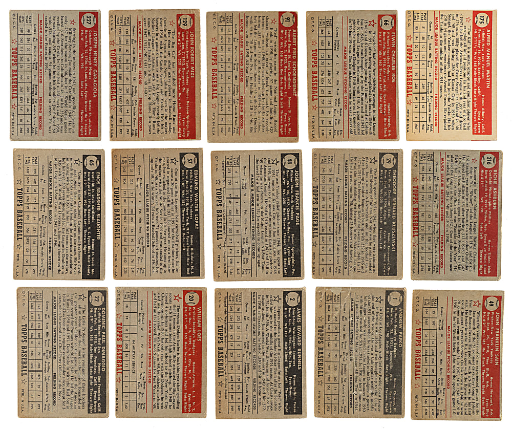 1952 Topps Partial Low-Number Run (241/310)