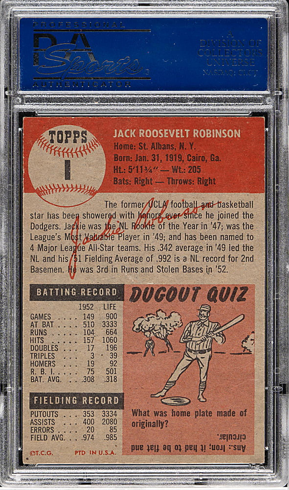 1953 Topps #1 Jackie Robinson PSA EX-MT 6