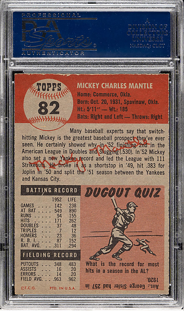1953 Topps #82 Mickey Mantle PSA EX-MT+ 6.5