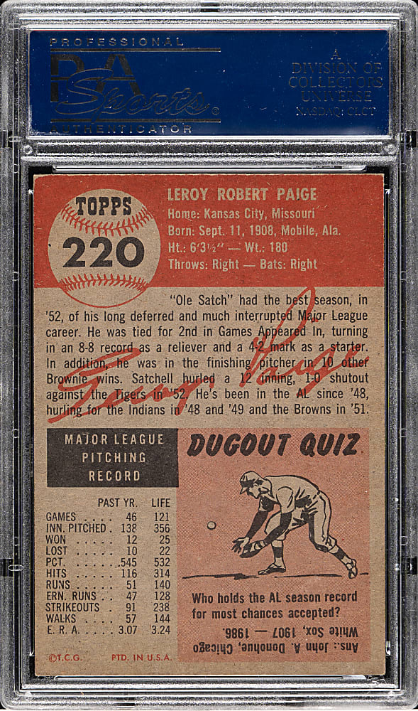 1953 Topps #220 Satchel Paige PSA EX 5