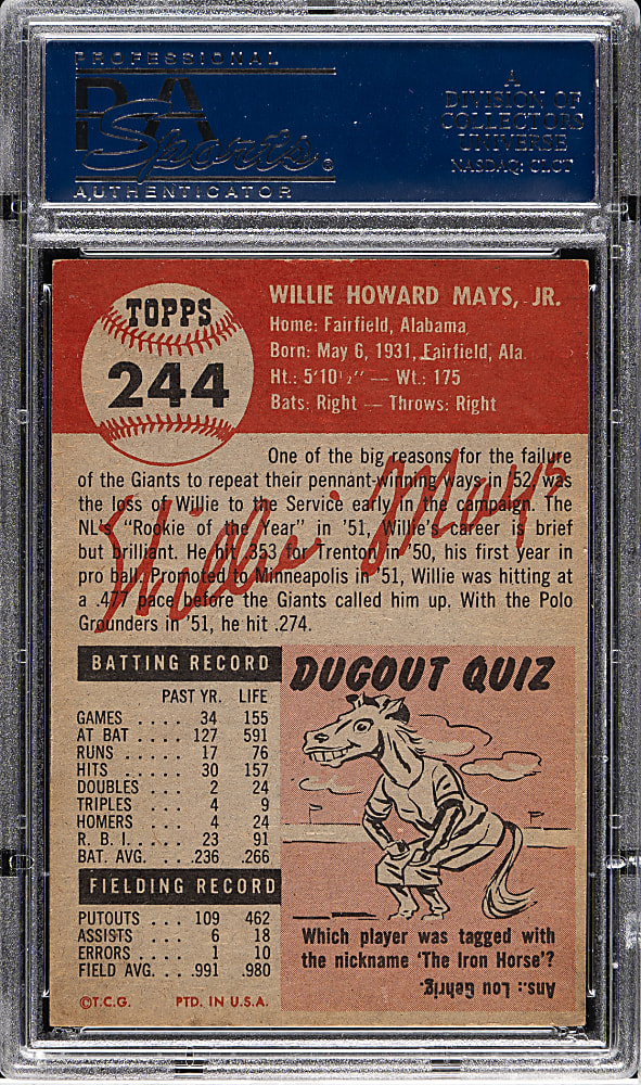 1953 Topps #244 Willie Mays PSA EX-MT 6