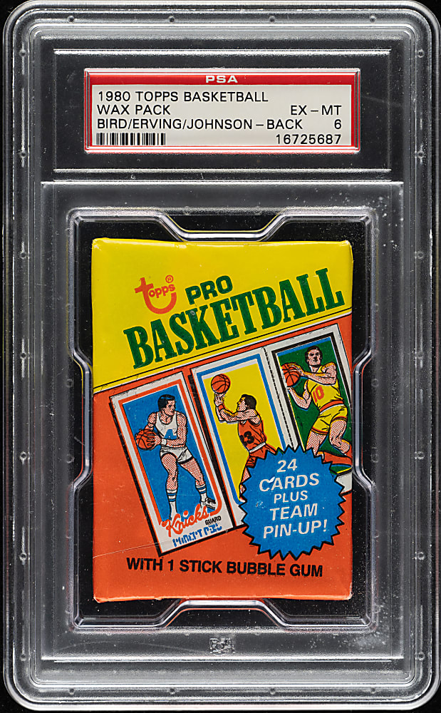 1980-1981 Topps Basketball Unopened Wax Pack PSA EX-MT 6 - Larry Bird and Magic Johnson Rookie on Back!