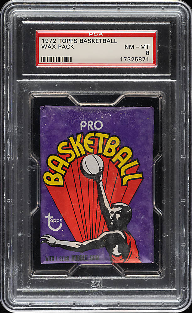 1972-1973 Topps Basketball Unopened Wax Pack PSA NM-MT 8 - Kareem Abdul-Jabbar on Back