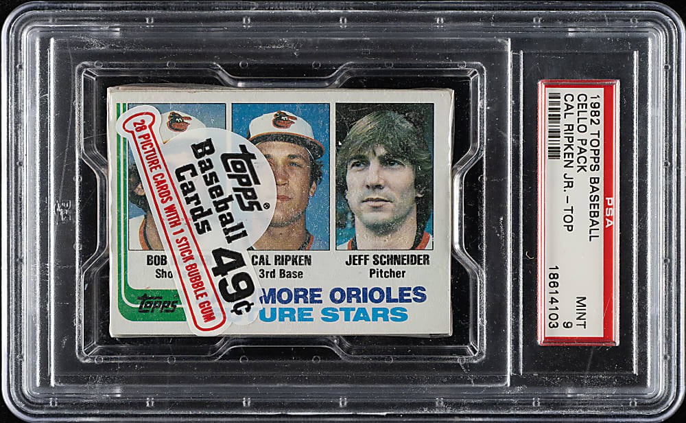 1982 Topps Unopened Cello Pack PSA MINT 9 - Cal Ripken Jr. Rookie on Top