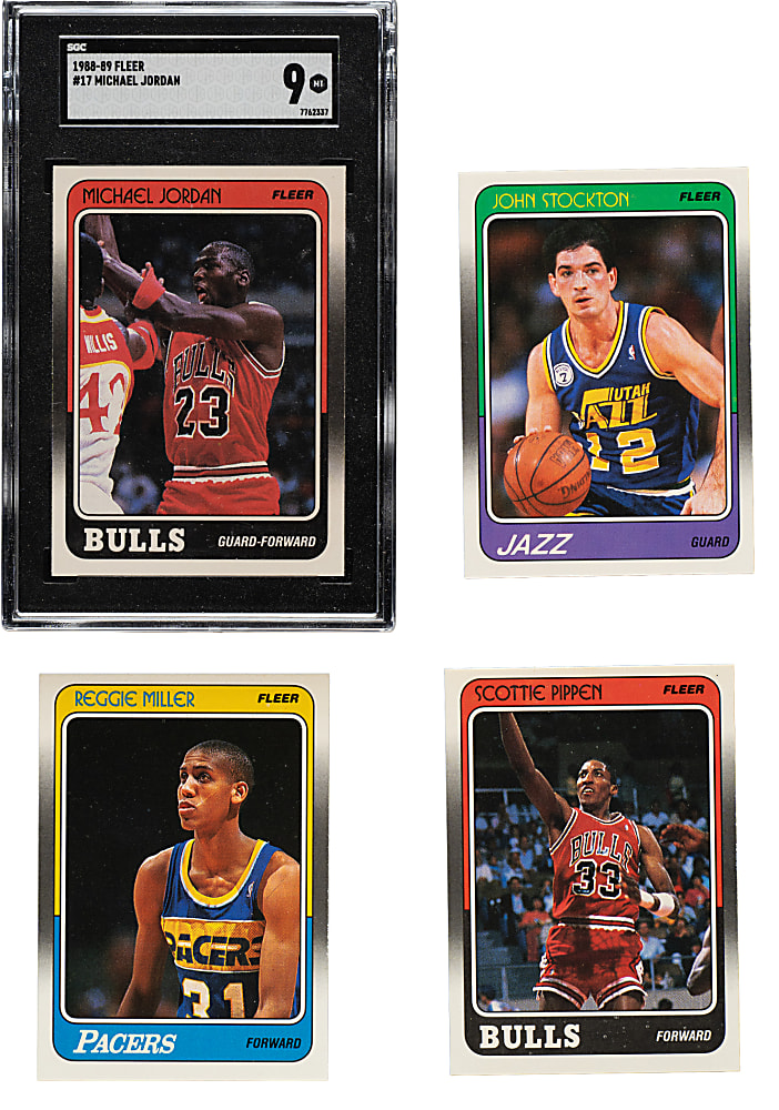 High-Grade 1988-1989 Fleer Basketball Complete Set (132) Plus Complete Stickers Set (11) Including #17 Michael Jordan SGC MINT 9