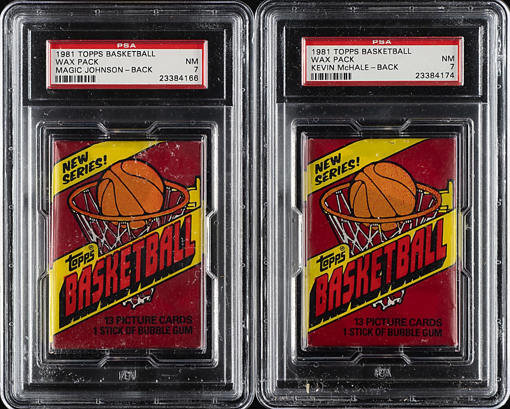 1981-1982 Topps Basketball Unopened Wax Pack PSA NM 7 Pair - Magic Johnson and Kevin McHale on Back