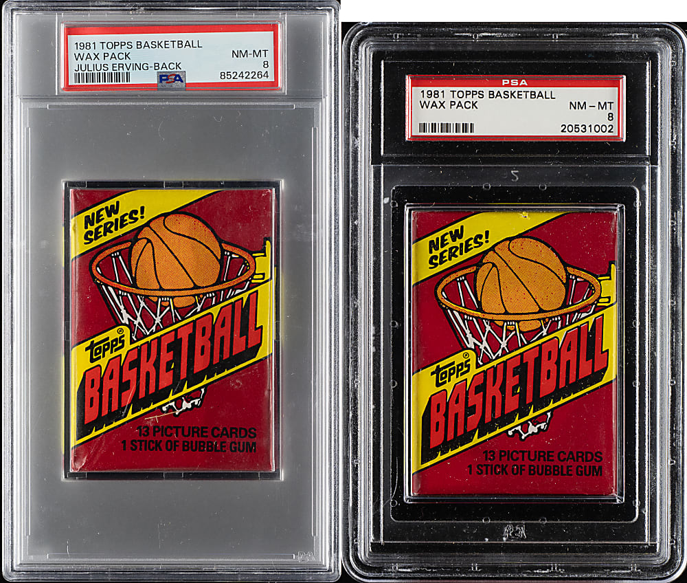 1981-1982 Topps Basketball Unopened Wax Pack PSA NM-MT 8 Pair Including Julius Erving on Back
