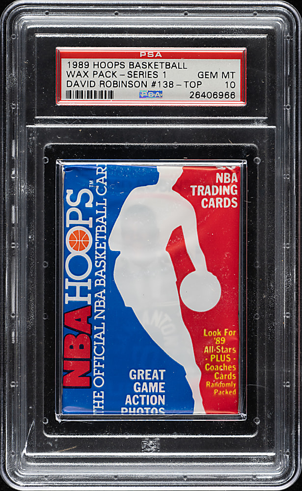 1989-1990 NBA Hoops Basketball First Series Unopened Wax Pack PSA GEM MINT 10 - David Robinson Rookie on Top