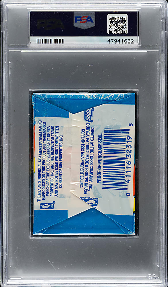 1992-1993 Topps Basketball Second Series Unopened Cello Pack PSA GEM MINT 10 - Alonzo Mourning Rookie on Top
