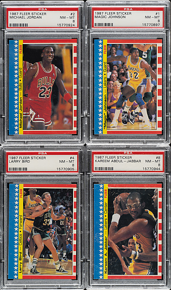 1987-1988 Fleer Basketball Stickers PSA NM-MT 8 Complete Set (11)