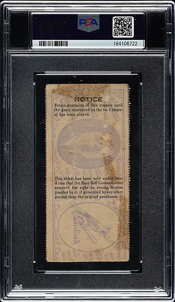 1928 St. Louis Cardinals (vs. New York Yankees) World Series Game 4 Ticket Stub PSA POOR 1 - Lou Gehrig Home Run and Babe Ruth Hits Three Home Runs!