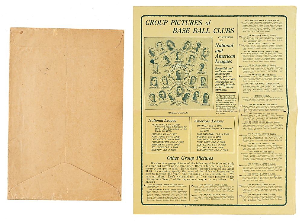 1911 M110 Sporting Life Cabinet Original Mailing Envelope with Honus Wagner Plus Two W600 and W601 Advertising Displays