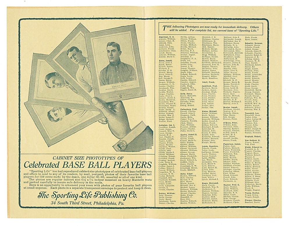 1911 M110 Sporting Life Cabinet Original Mailing Envelope with Honus Wagner Plus Two W600 and W601 Advertising Displays