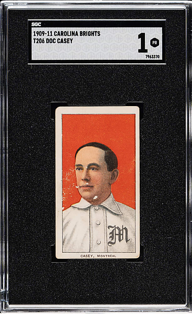 1909-1911 T206 White Border Doc Casey SGC POOR 1 - Carolina Brights Back - The ONLY SGC-Graded Example