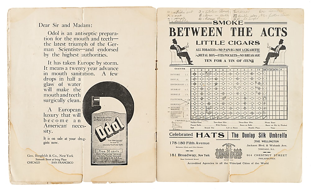 1911 New York Giants (vs. Philadelphia Athletics) World Series Game 3 Program